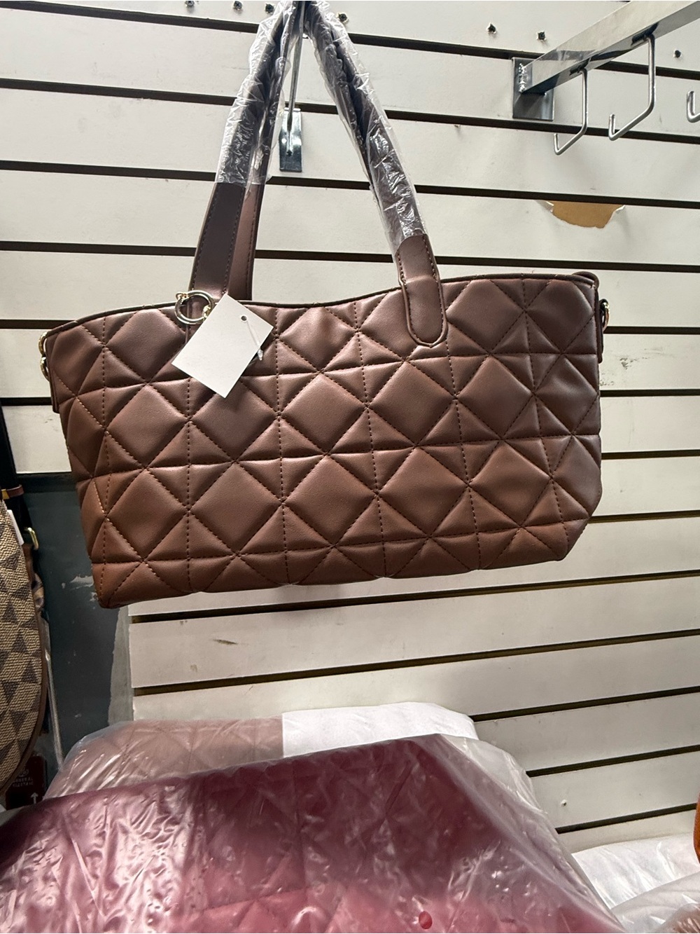 Quilted Brown Tote Bag - Women's Everyday Shoulder Handbag
